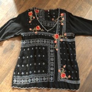 Black Johnny Was Embroidered Floral Shirt L